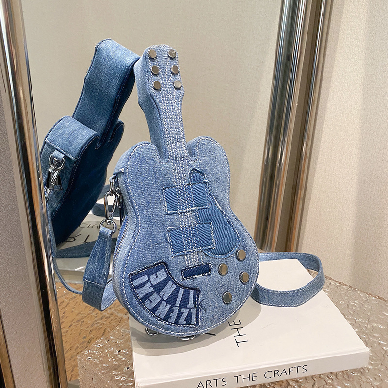 New Women's Bag Denim Shoulder Crossbody Bag Guitar Bag