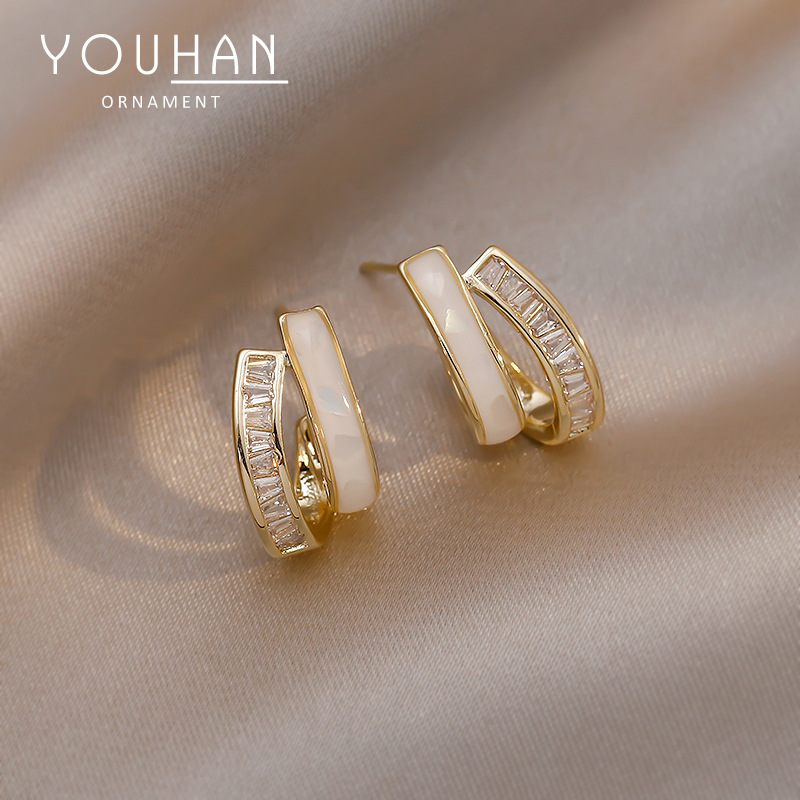 Double-layer ear studs women summer simple earrings S925 ear pin earrings ear accessories 2023 new