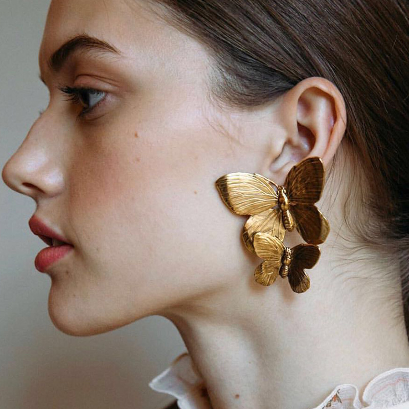 earrings new metal texture two butterfly earrings for women ear accessories