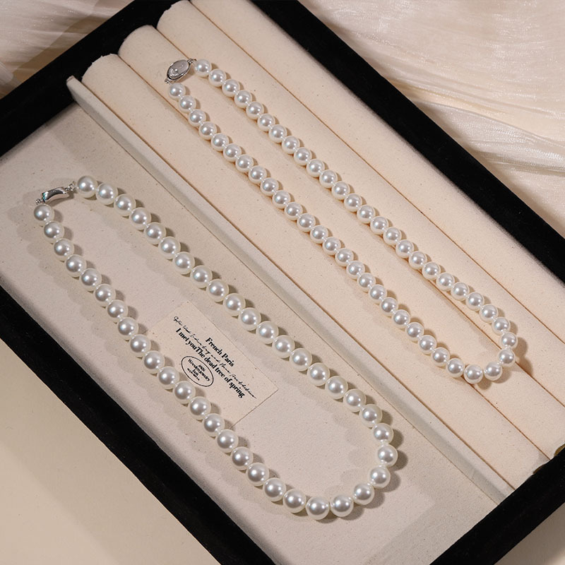 S925 Sterling Silver Yuanbao Buckle Natural Shell Pearl Necklace for Women Strong Luster True Round Gray Pearl