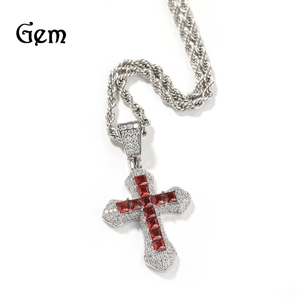 Hip Hop New Blue Zircon Cross Men's Necklace Heavy Punk Sweater Chain Accessories