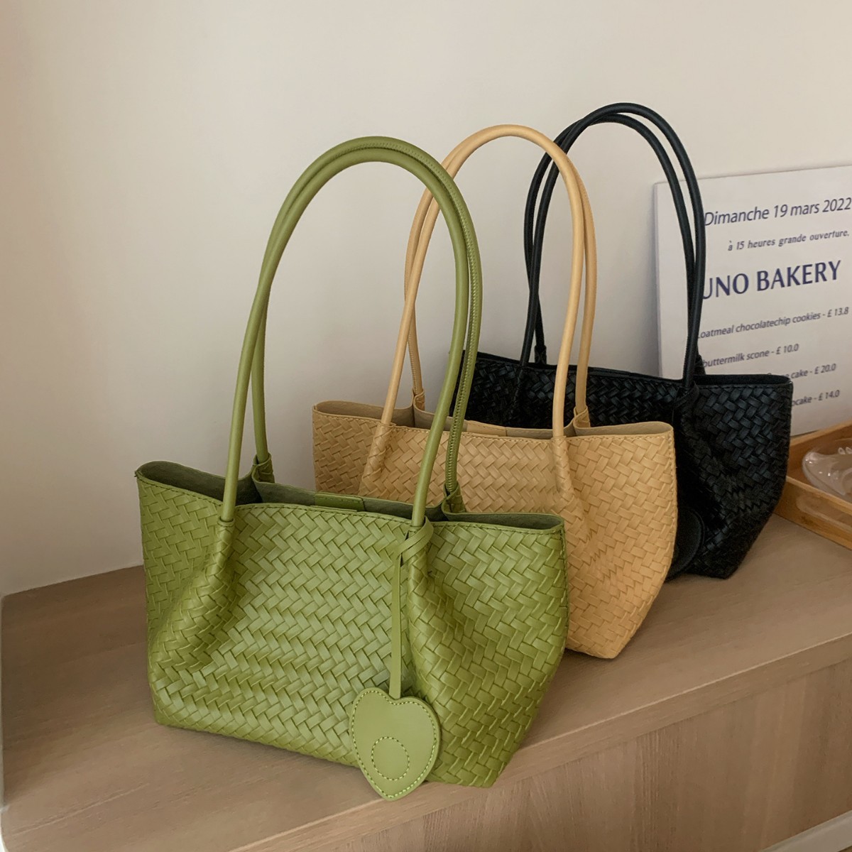 Trendy Woven Bag Soft Leather Handheld Underarm Bag Basket Bag Single Shoulder Mother-Child Bag