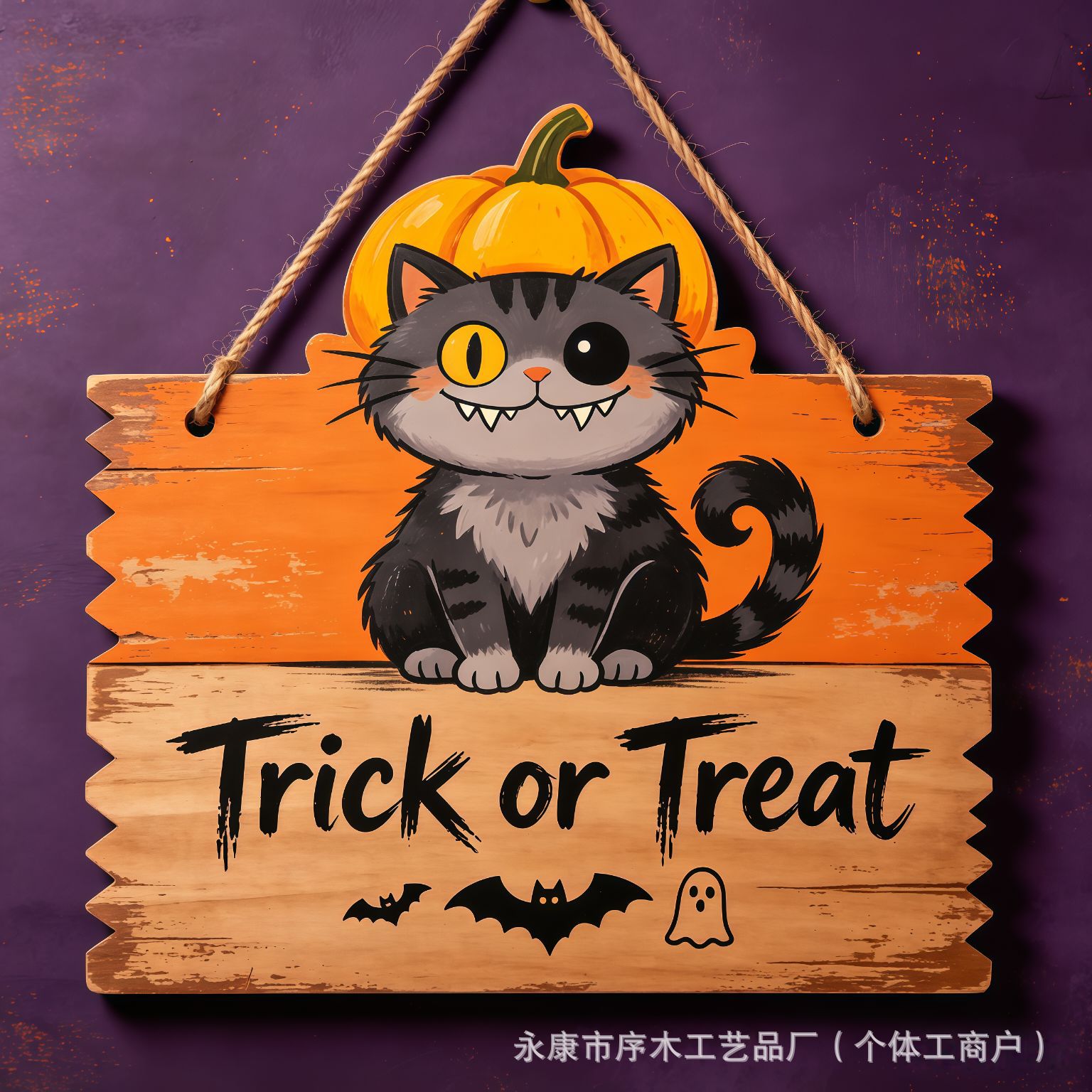 Halloween Cat Wooden Hanging Sign American Style Pumpkin Black Cat Decoration Holiday Atmosphere Craft