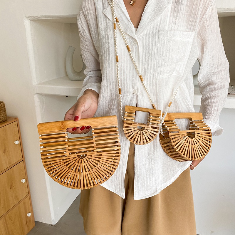 Bamboo woven pearl popular straw woven women's bag 2026 new handbag saddle woven handbag