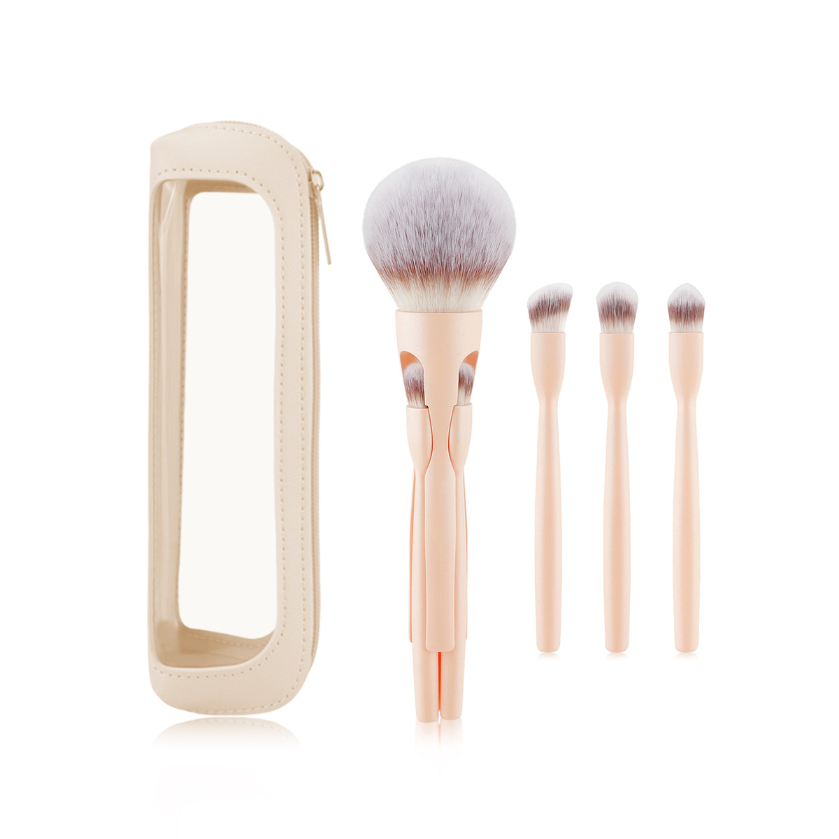 4-in-1 Magnetic Makeup Brush with Bag Loose Powder Brush Eye Brush Multifunctional Travel Makeup Brush Ready