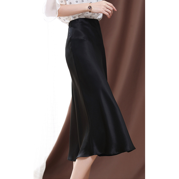 2026 Summer New S325 High Waist Pencil A-Line Skirt 19 Momme Silk Stretch Satin Satin Half Skirt
