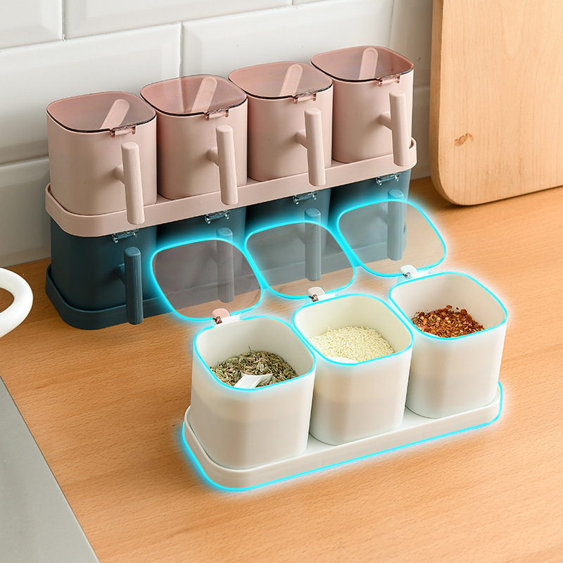 kitchen combination seasoning box seasoning jar kitchen supplies with lid salt jar seasoning household with spoon storage box