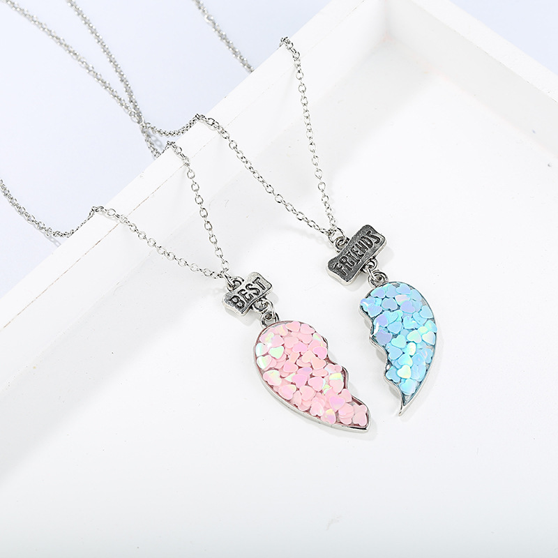 Resin Cartoon Alloy Accessories New Glitter Heart Shape Children's Necklace Set for Friends