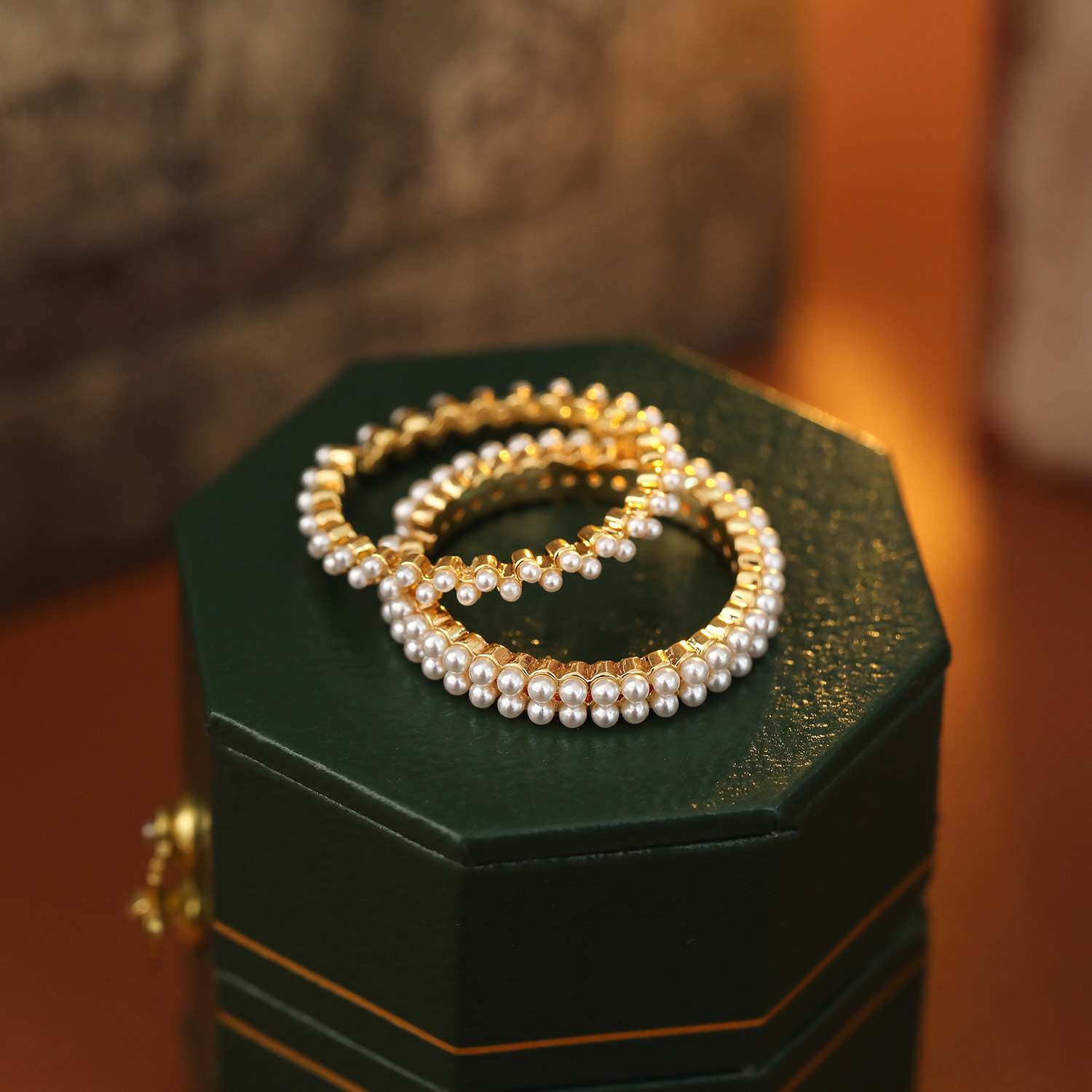 Minimalist Plain Ring Women Pearl Ring Open Ring Double Row Pearl Couple Ring