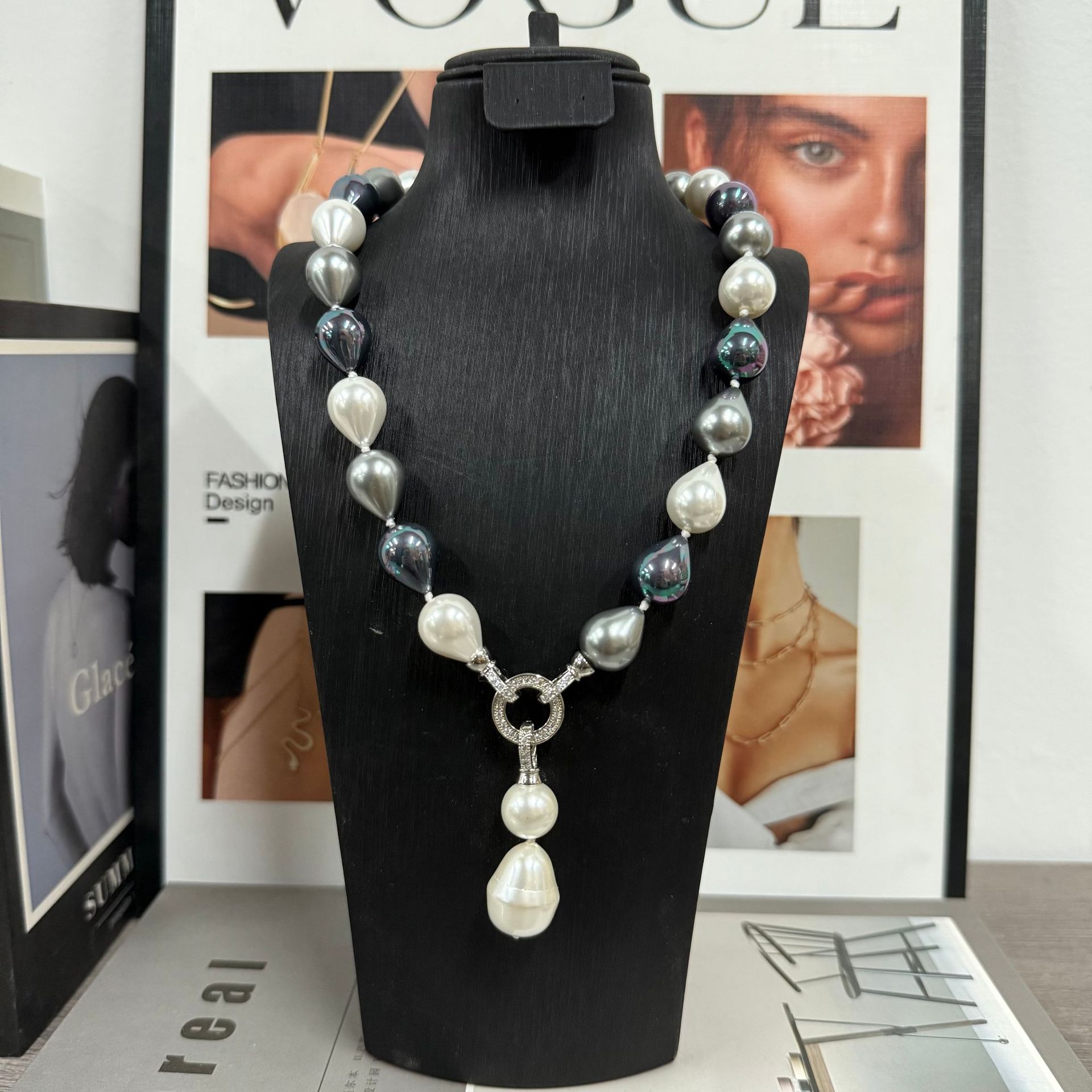 New Teardrop-Shaped Imitation Pearl Necklace, Handmade Beaded Necklace