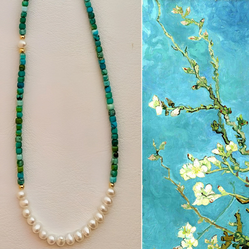 New Chinese Style Freshwater Pearl Square Sugar Turquoise Necklace Women Collarbone