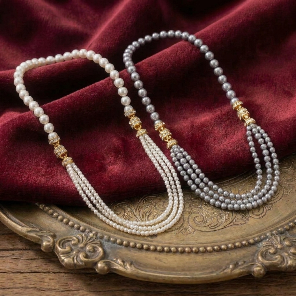 Qingdao vintage multi-layer pearl necklace long tassel choker