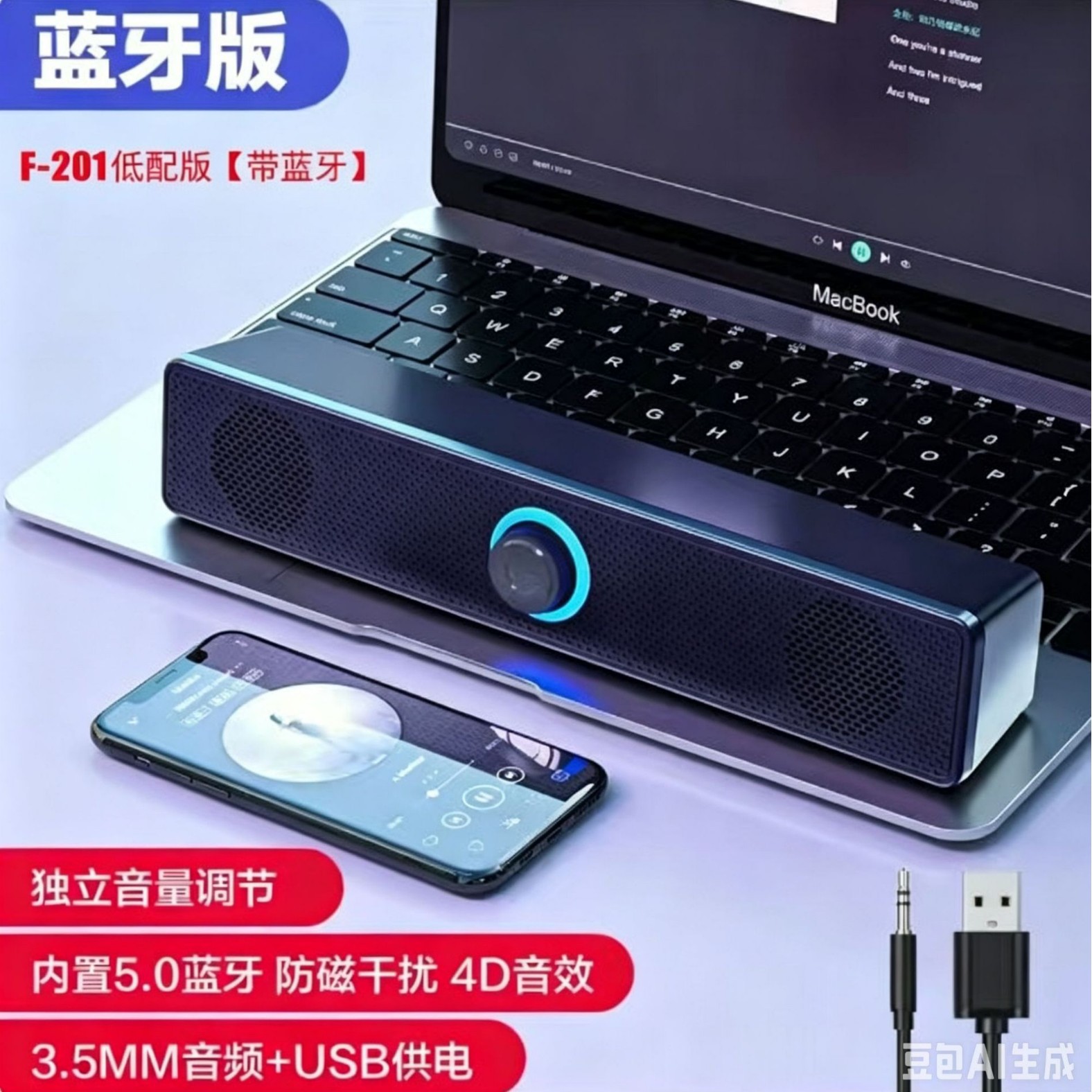 3513 Long Bar Wired Bluetooth Speaker Home Desktop Dual Speaker Subwoofer Computer Audio