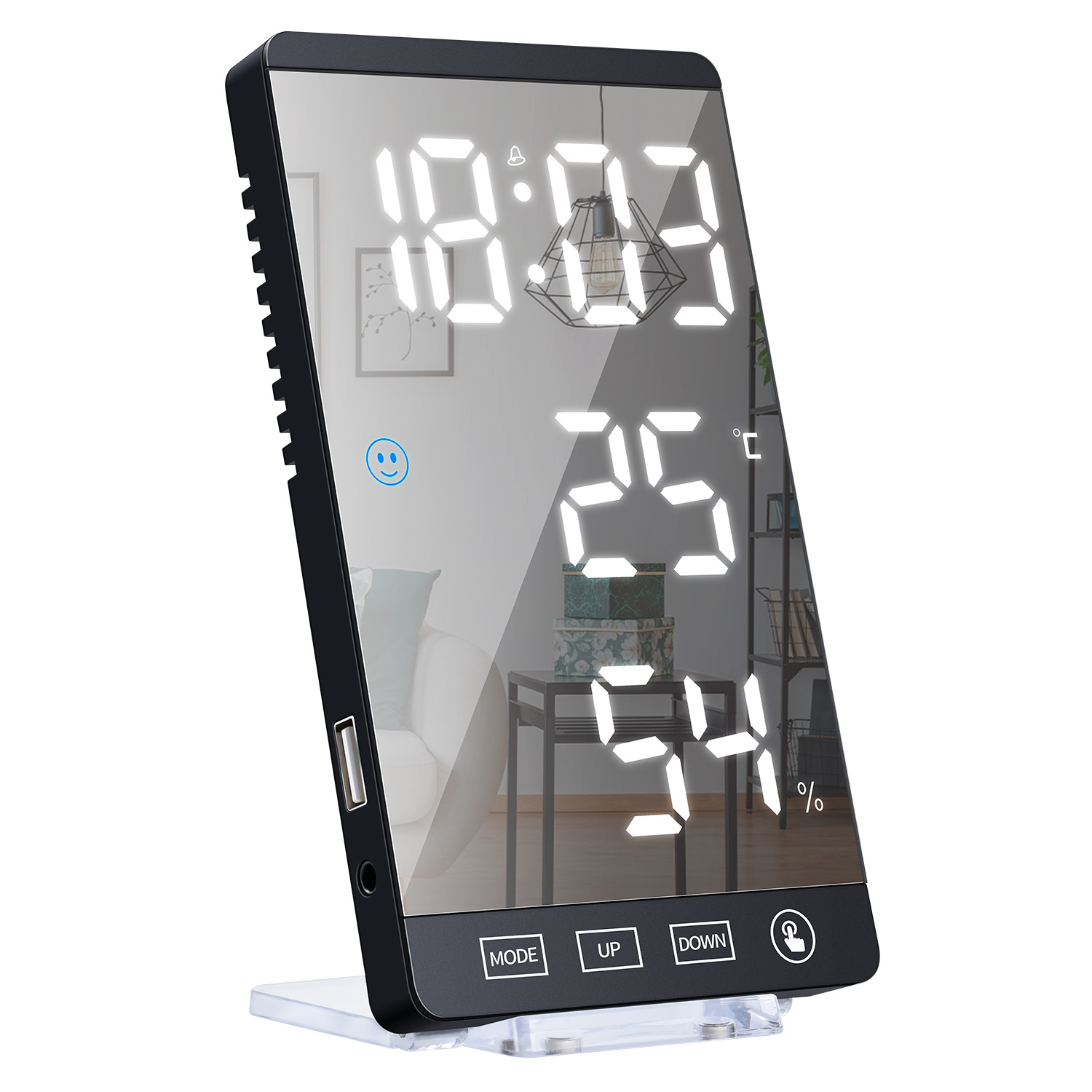 Mirror Alarm Clock Functional Temperature Humidity LED Mirror Desktop Electronic Alarm Clock