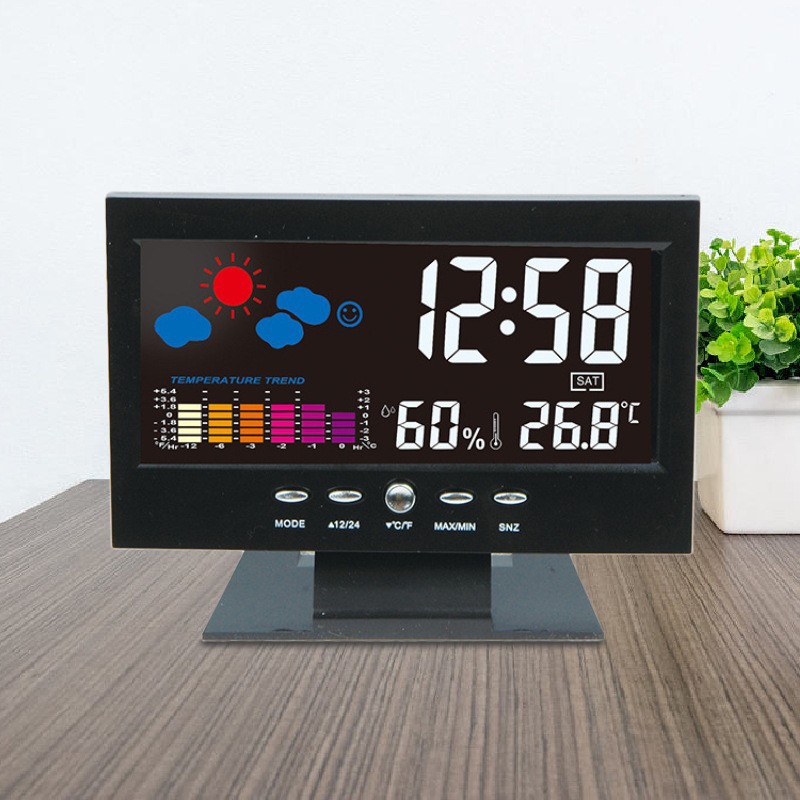 Weather Clock 8082T, Color Screen Display Temperature and Humidity, Home Voice-Activated Electronic Alarm Clock