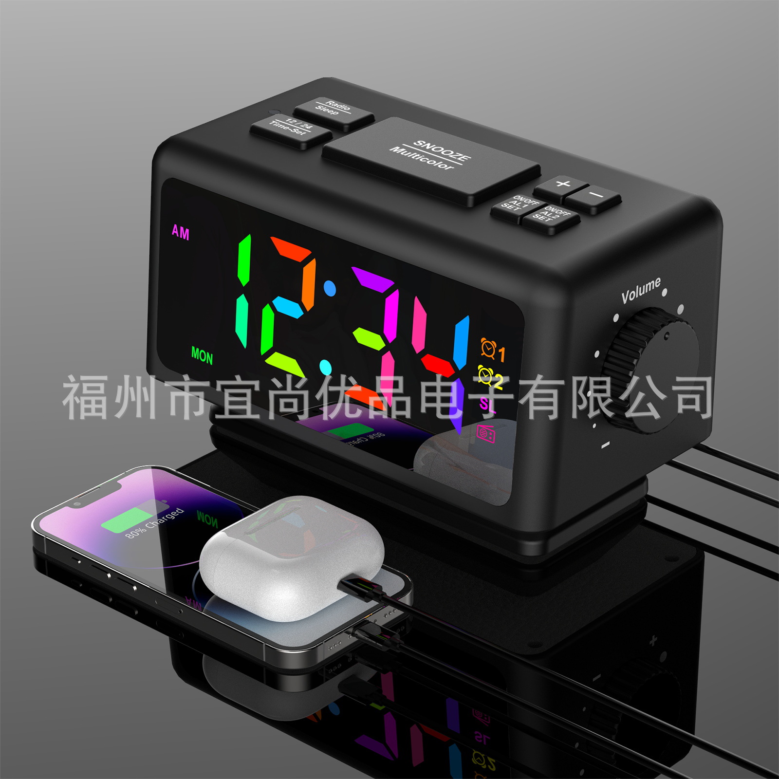 Latest Version New Radio Alarm Clock RGB Colorful LED Mirror Clock Electronic Clock