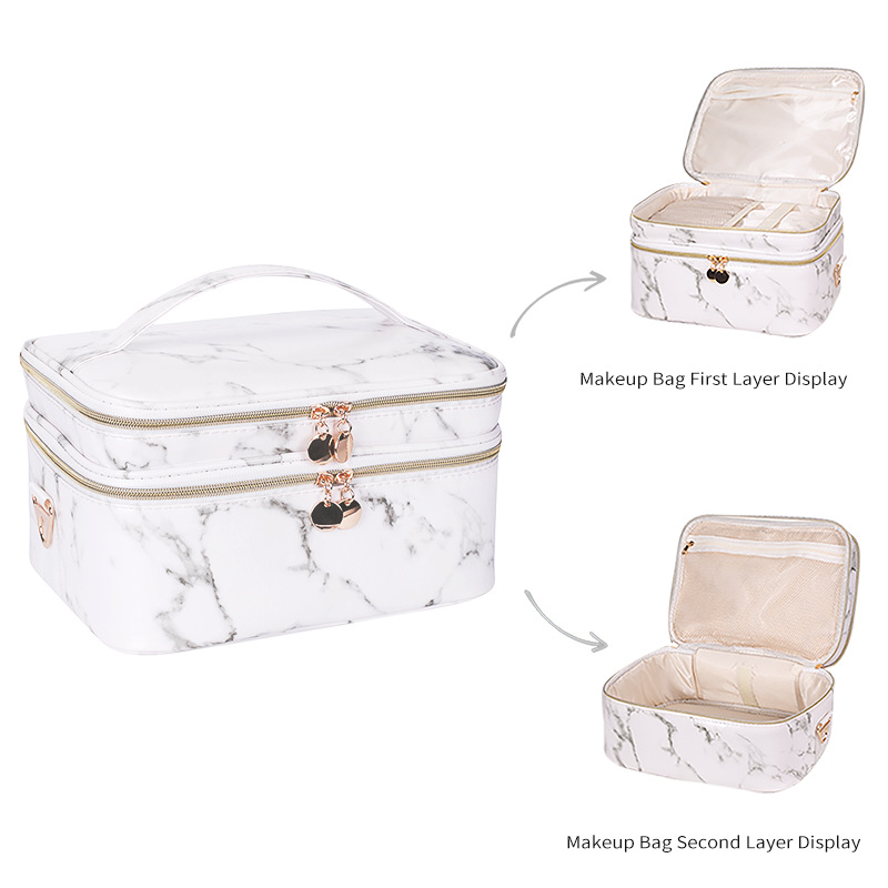 New Marble Large Capacity Cosmetic Bag Travel Toiletry Bag Double-Layer Waterproof Shoulder Crossbody Bag
