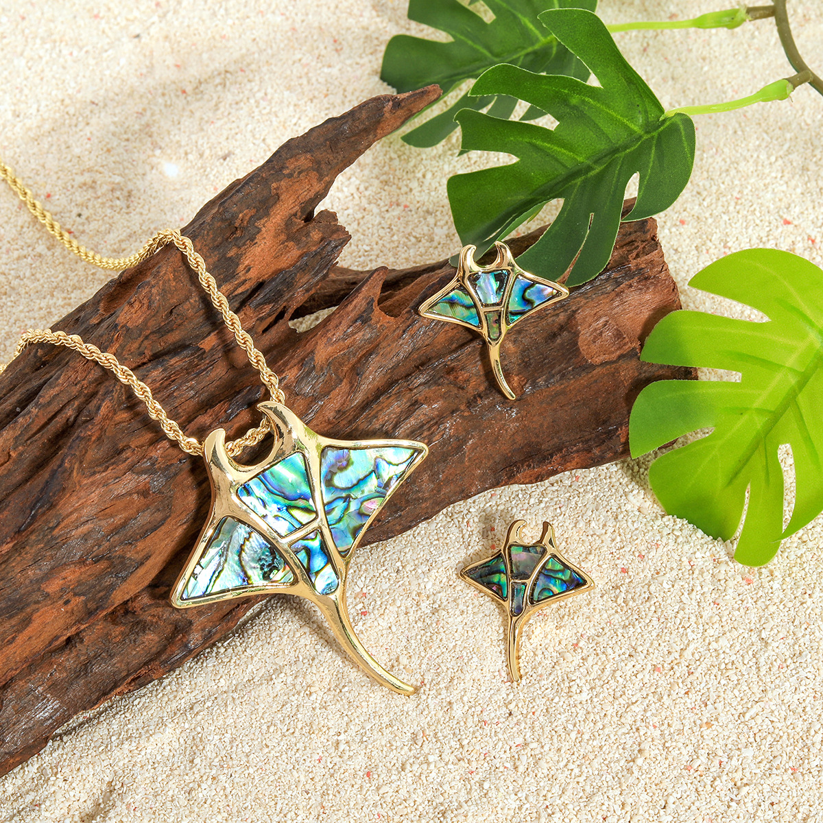 Summer Abalone Shell Applique Necklace Jewelry Set Women's Two-Piece Set