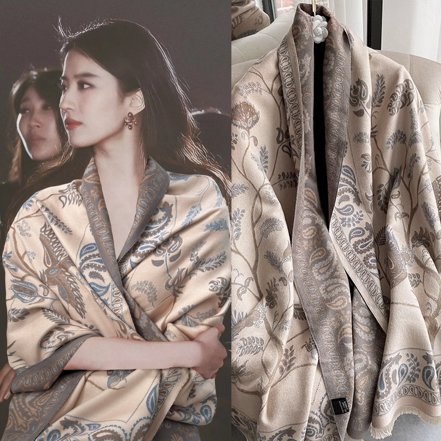 High-quality air-conditioned room shawl outer layer for women, summer office nap faux cashmere fringe warm scarf