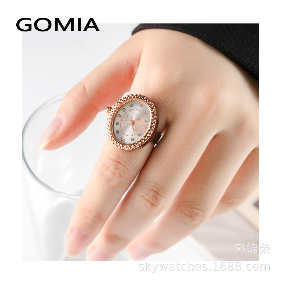 GOMIA New Ring Watch Adjustable Size Open Ring Oval Rhinestone Real Watch Small Watch