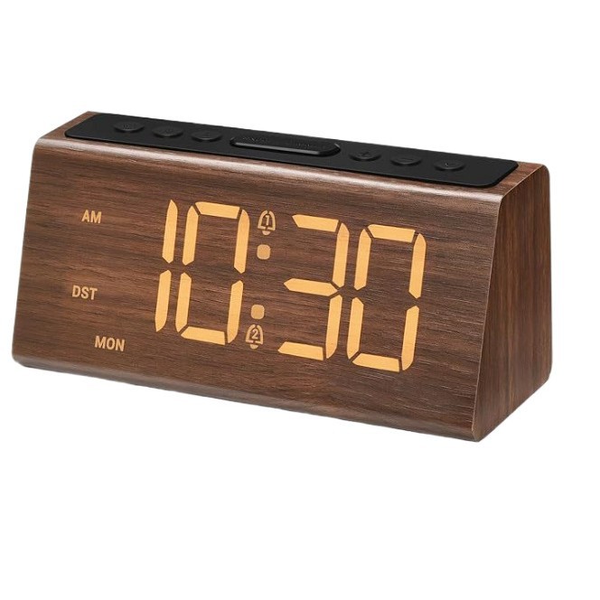 New Wooden Digital Clock Daylight Saving Time Multifunctional Snooze Alarm Clock Large Screen Digital Display Wood Clock