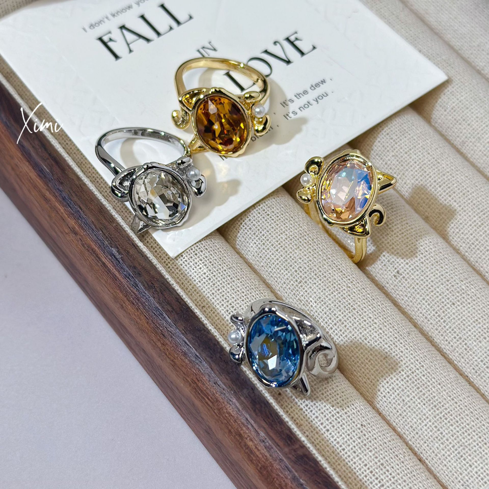 New Rhinestone Crystal Cat Open Ring for Women Band Exquisite Cute Hand Jewelry Fine