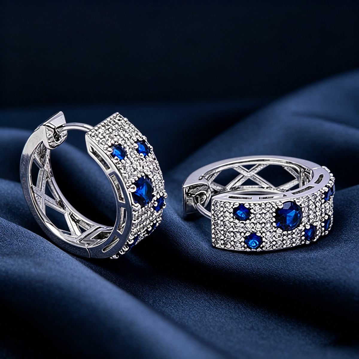 Sapphire blue zircon earring women diamond-like ear hoop earring new