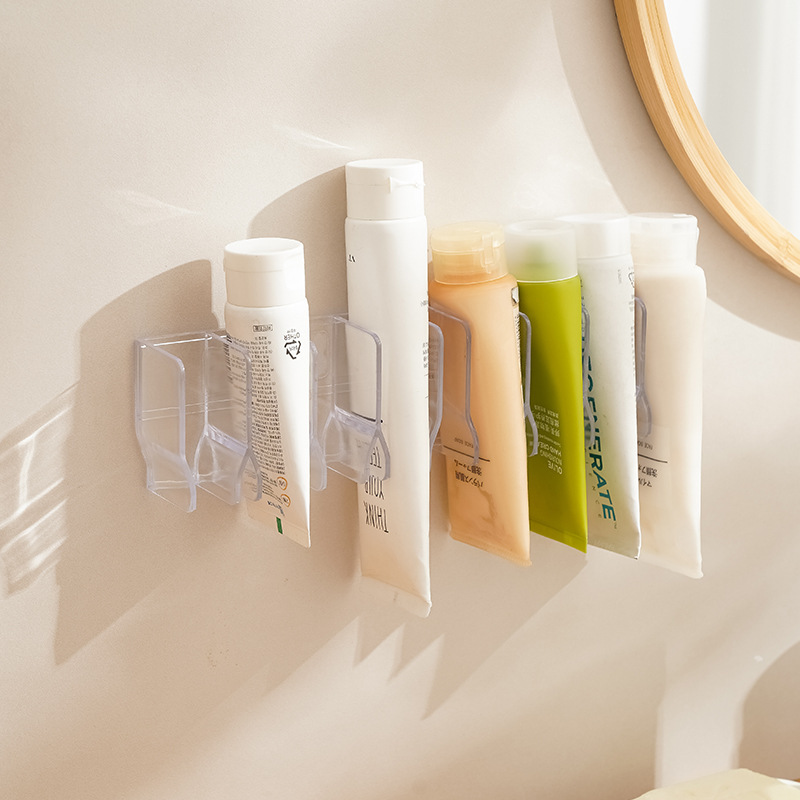 Wall-Mounted No-Drill Bathroom Facial Cleanser Storage Rack Cosmetic Organizer Mirror Cabinet Toothpaste Drain Holder