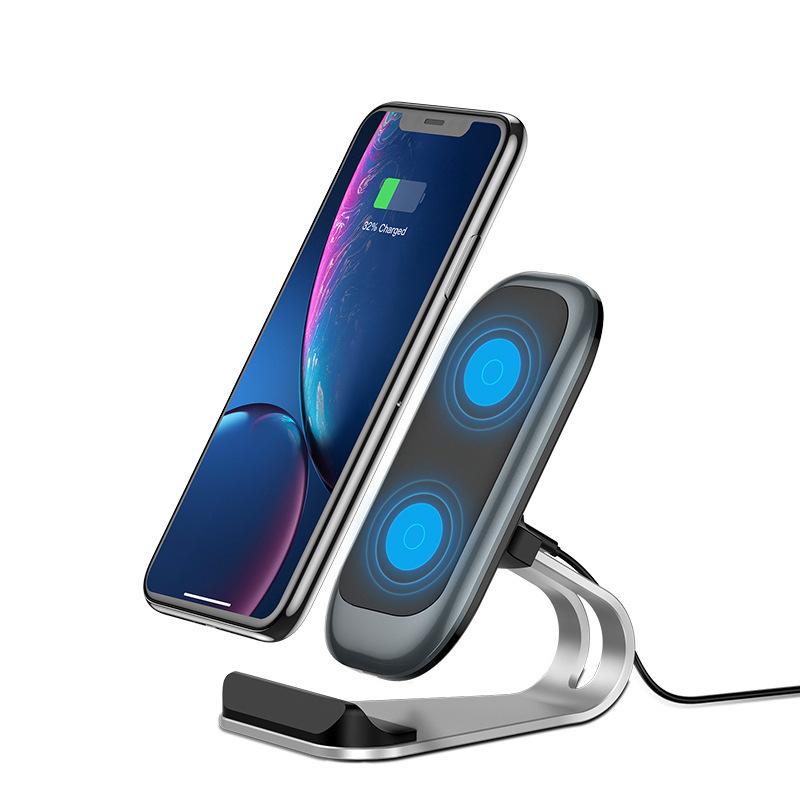 Wireless charger for Huawei and Apple phones 15W dual coil metal desktop vertical wireless charger