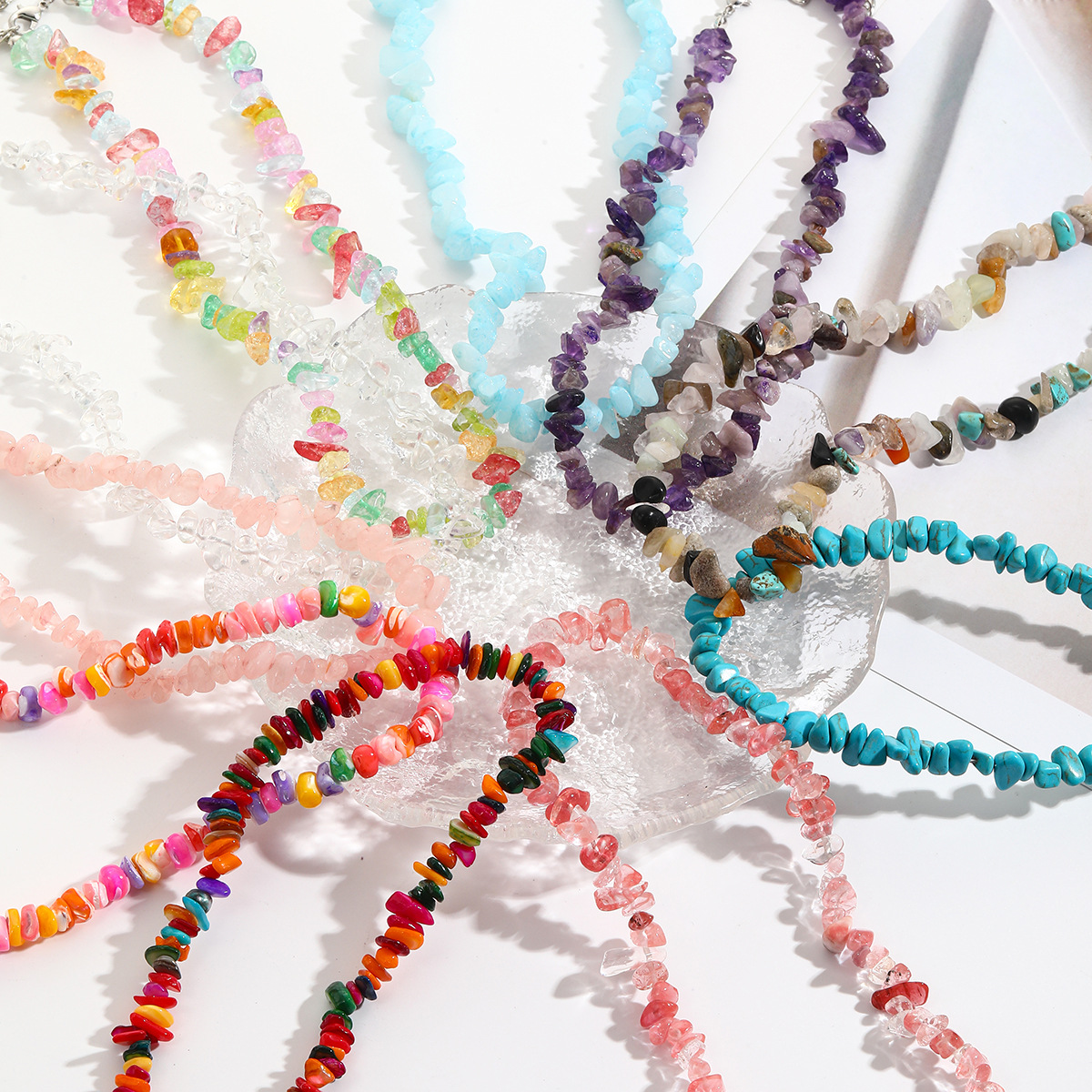 Dopamine colorful gravel necklace handmade bead Bohemian style natural stone necklace
