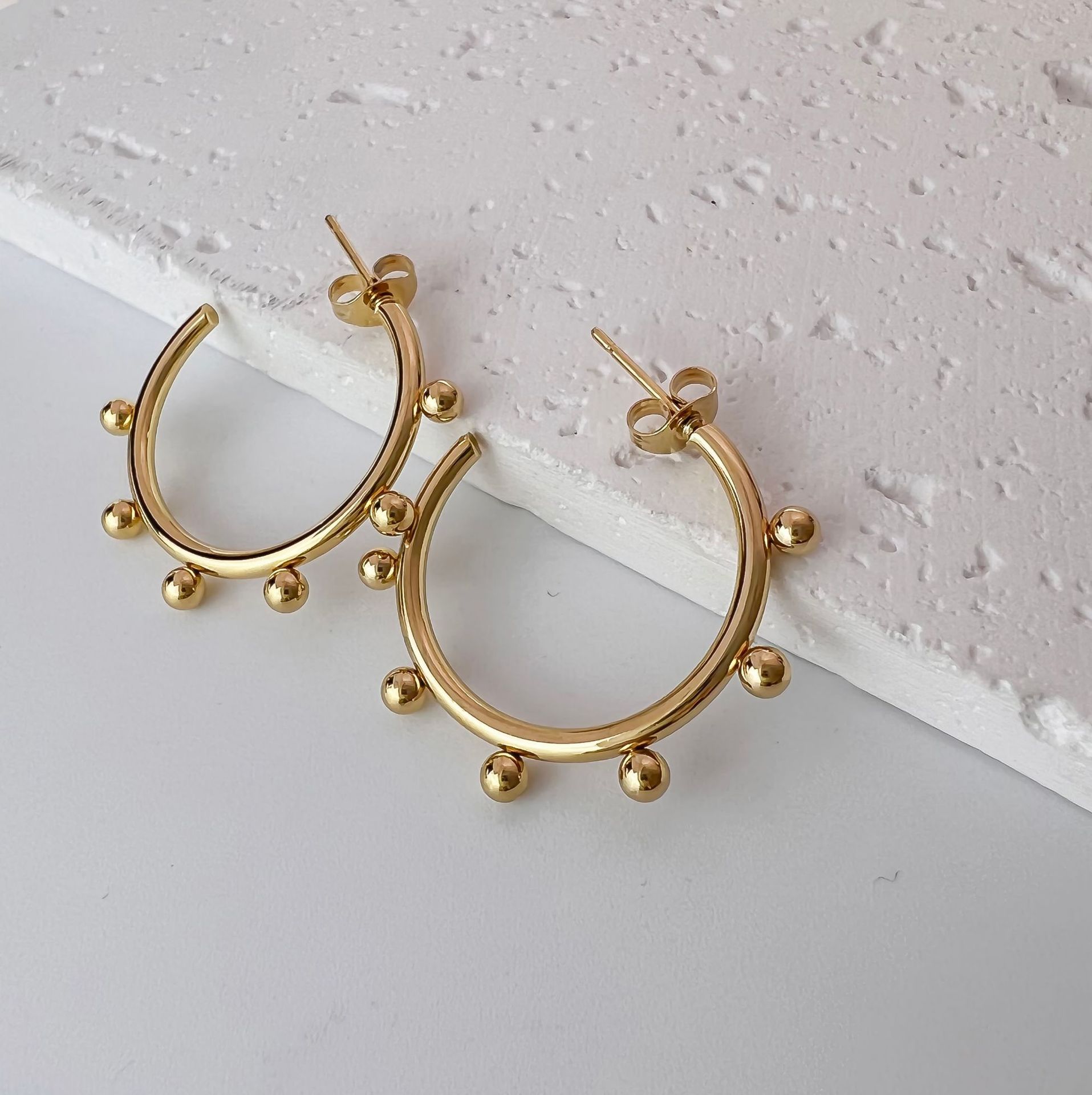 Women's Titanium-Steel Earrings: New Round C-Shaped Hoops