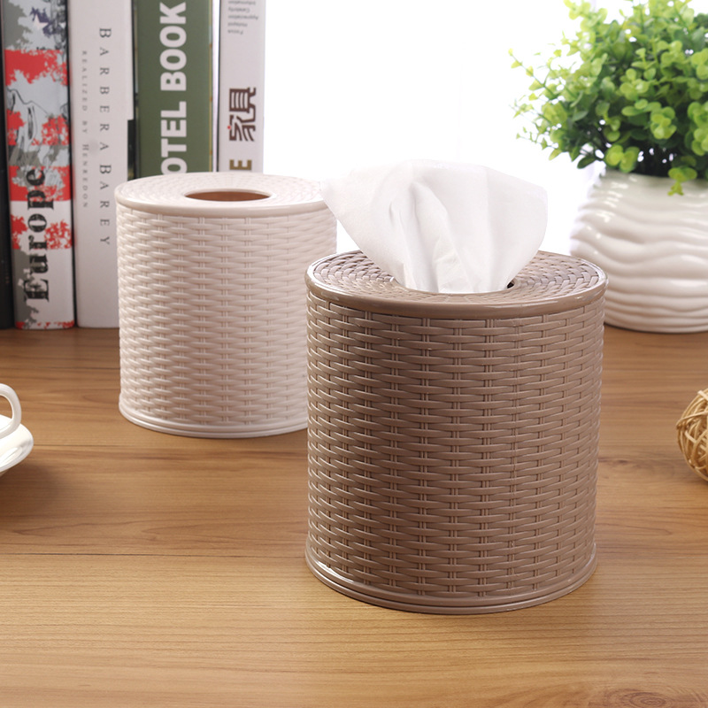 Chinese-style home dining imitation rattan tissue holder, tissue box, roll paper holder, rattan pattern round napkin holder
