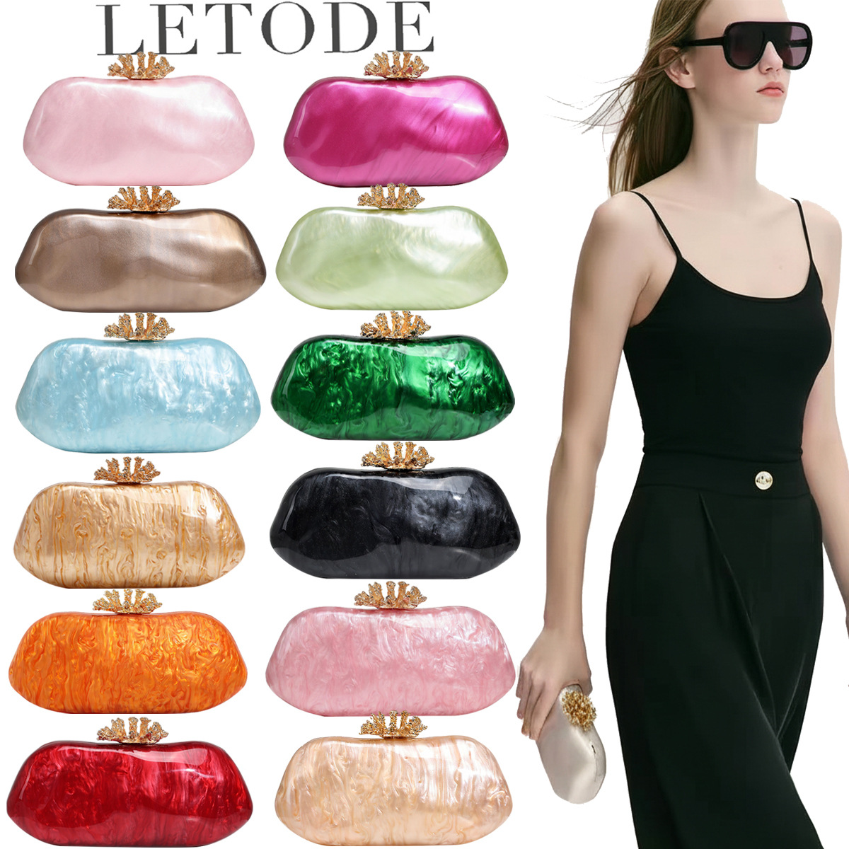New Flower Mold Pressed Pure Color Acrylic Evening Bag Irregular Clutch Chain Bag