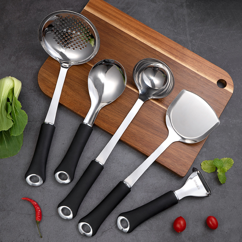 Stainless Steel Soup Spoon Slotted Spoon Kitchen Utensil Set Wok Spatula Oil Separating Spoon Ice Cream Spoon Egg Beater Stir-fry Spoon High Temperature Resistant