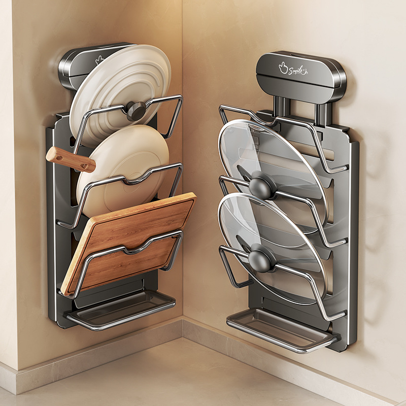 Suction Cup Pot Lid Rack Wall-mounted No-drilling Kitchen Storage Rack Multifunctional Home Cutting Board Placer Chopping Board Rack
