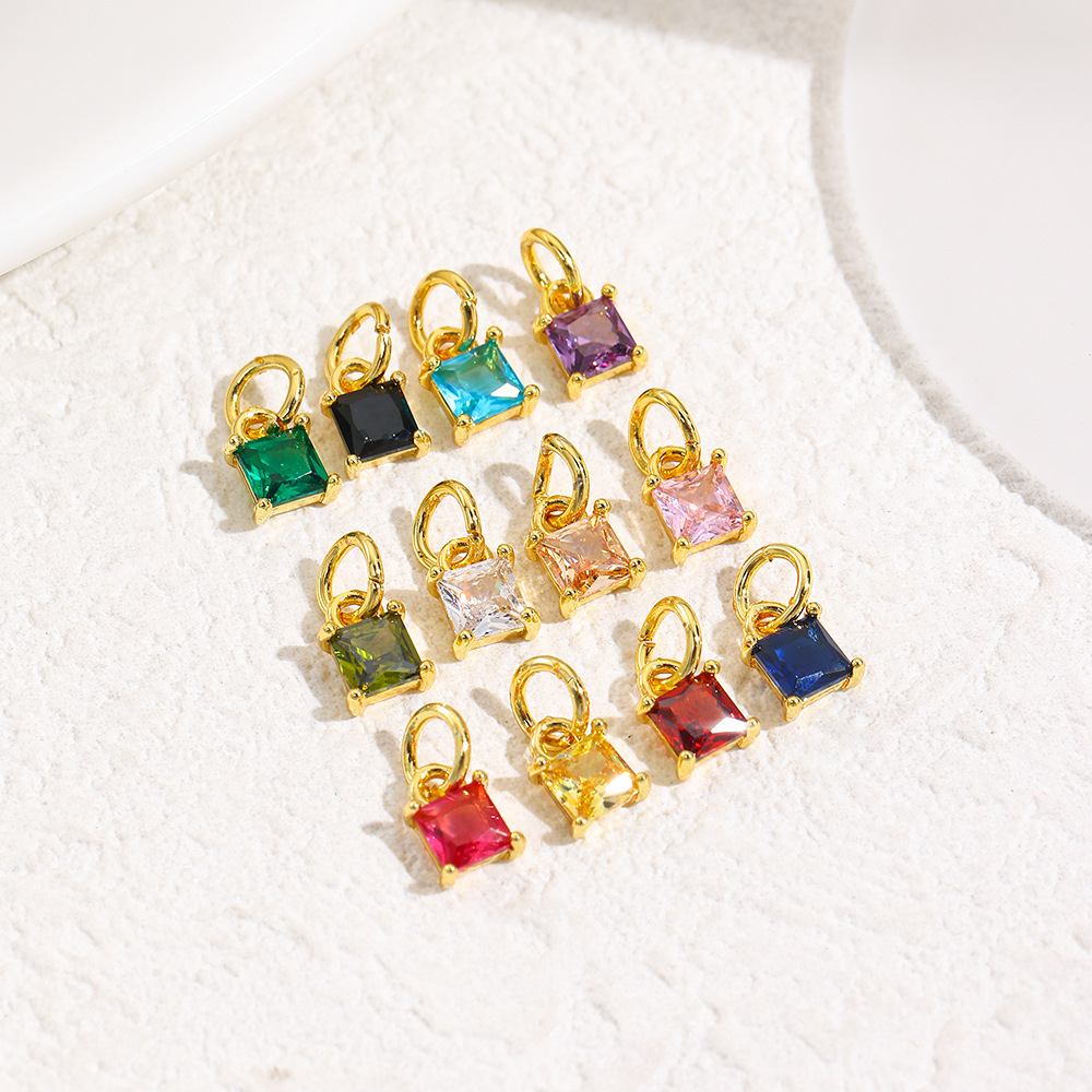 Niche geometric square colored zircon small pendant, DIY bracelet necklace earring accessories materials jewelry