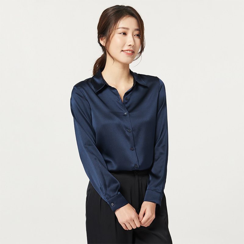 Satin Mulberry Silk Heavyweight Silk Blouse for Women 2025 New Long Sleeve Top Commute Solid Color Professional Wear