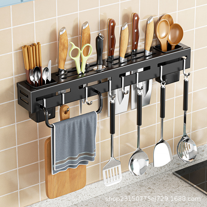Knife holder wall-mounted no-drilling kitchen supplies multi-function kitchen knife storage rack knife chopstick tube integrated storage rack