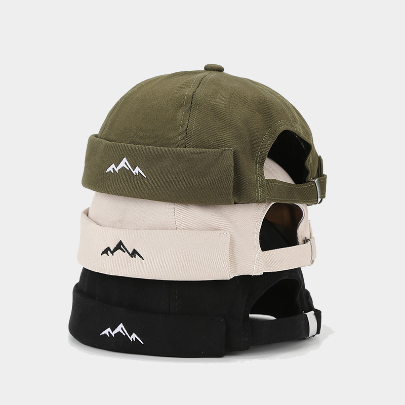 New Mountain Peak Embroidery Landlord Cap for Men, Round Top Hip-Hop Street Dance Cap, Women's Street Skull Cap