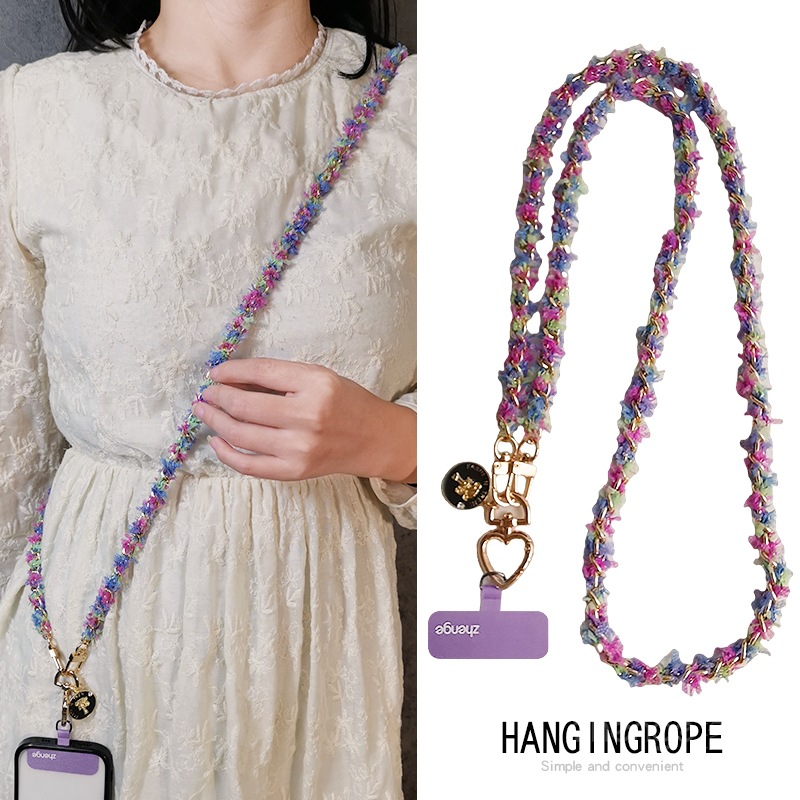 Small fragrance style metal button chain phone strap crossbody long women's niche outdoor phone wearable strap travel