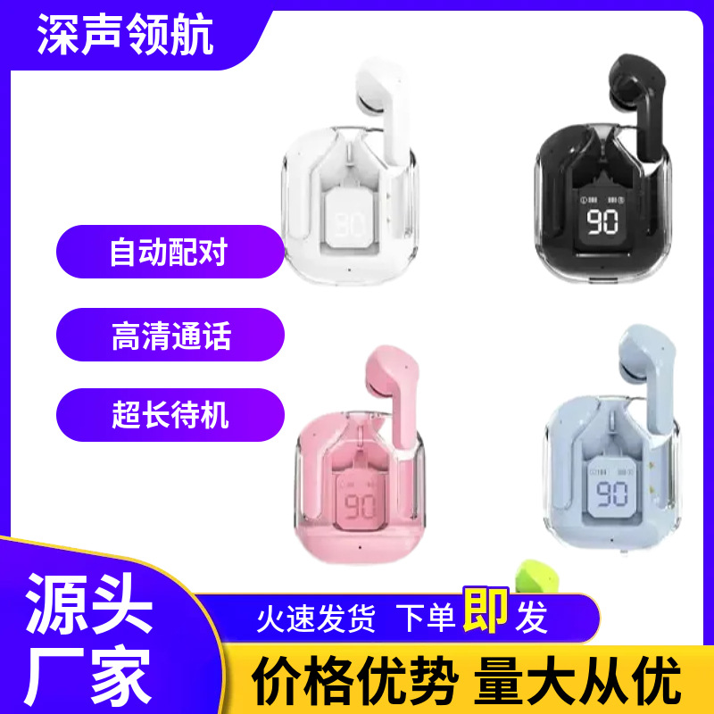 new transparent high sound quality wireless bluetooth earphones ultra-long battery life large capacity powerful