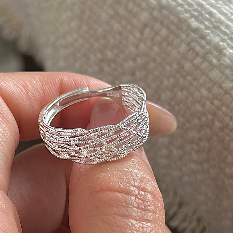 S925 sterling silver grid ring simple style ring