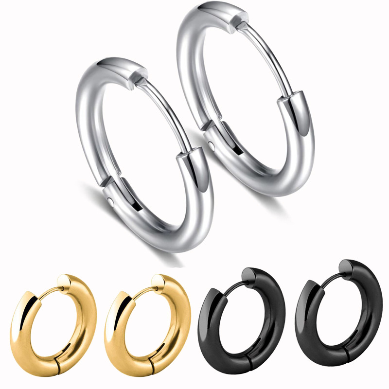 High-quality stainless steel ear clips, non-fading, unisex round earrings, simple ear accessories
