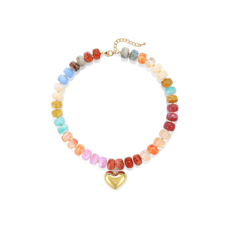 New Exaggerated Style Love Resin Necklace Handmade Beaded Barrel Bead DIY Collarbone Chain