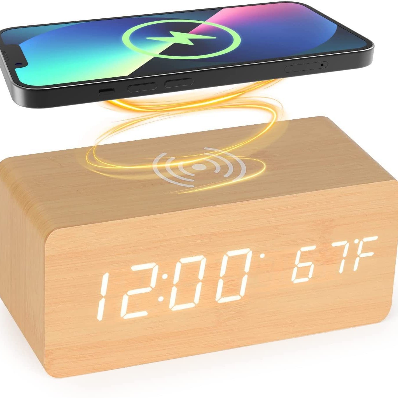 Temperature Wireless Charging Wooden Clock Digital Clock Electronic Alarm Clock LED Wireless Charging Wood Clock
