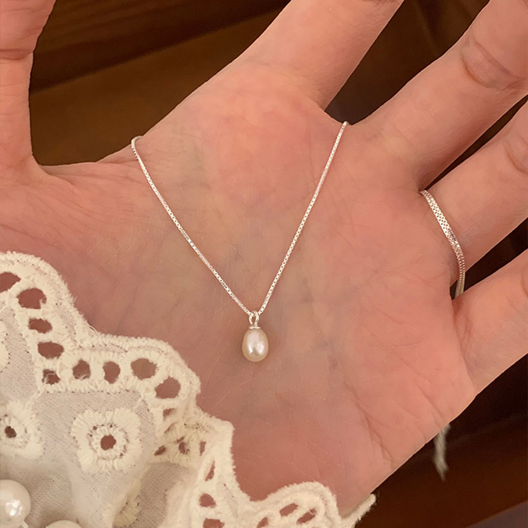 S925 Sterling Silver Zhuji Natural Freshwater Pearl Pendant Necklace Women Collarbone Chain Niche