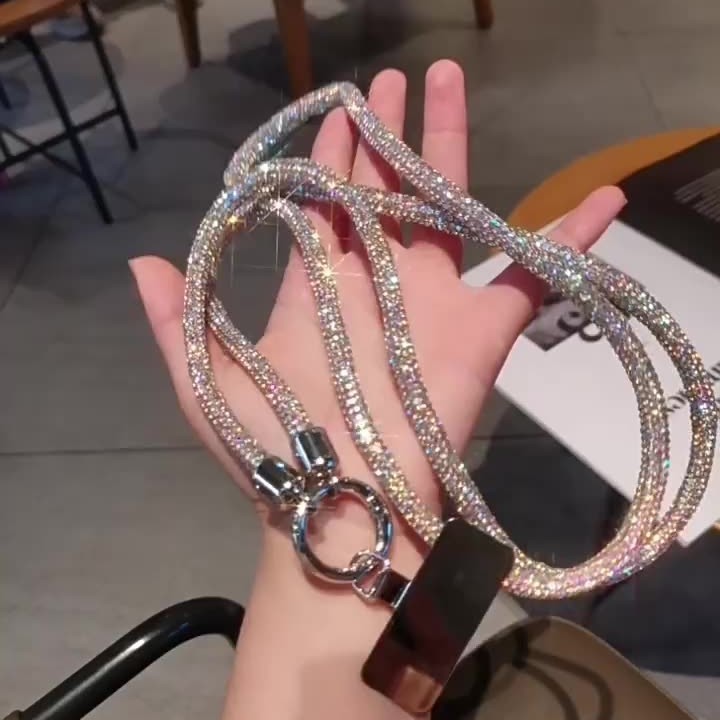 Full rhinestone phone lanyard women with rhinestone phone chain short long hand neck lanyard universal shoulder back pendant shiny rhinestone