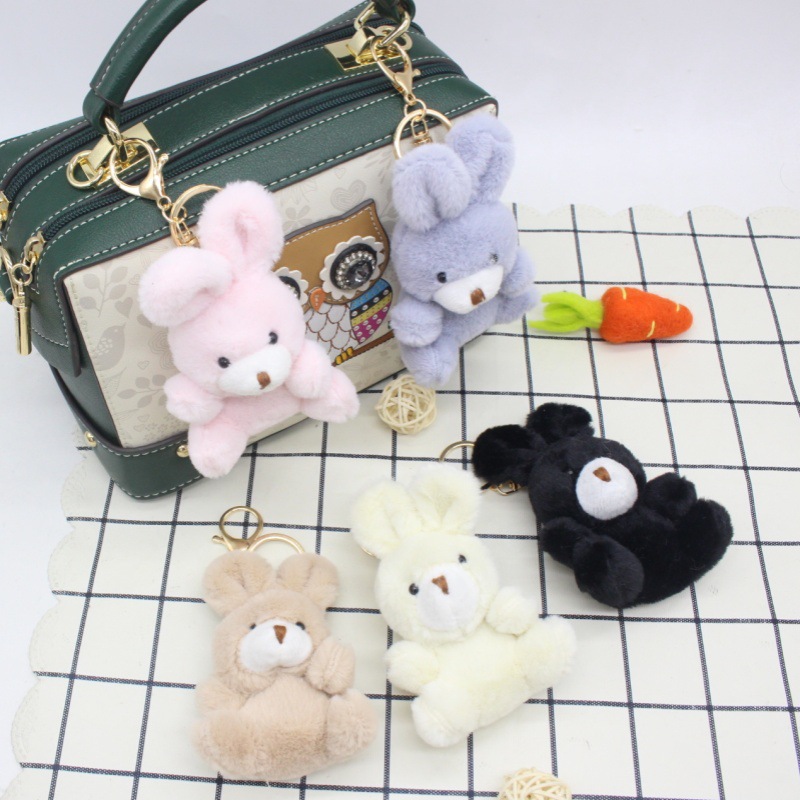 Plush Toy Rabbit Cute Rabbit Fur Bear Keychain Bag Charm Promotional Gift DIY Small Doll