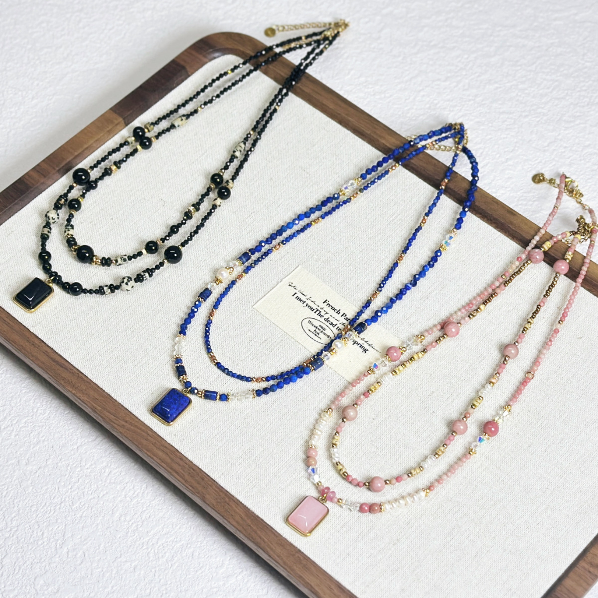 Original Design Extended Sweater Chain Black Spinel Agate Beaded Necklace Crystal Freshwater Pearl Lapis Lazuli Necklace