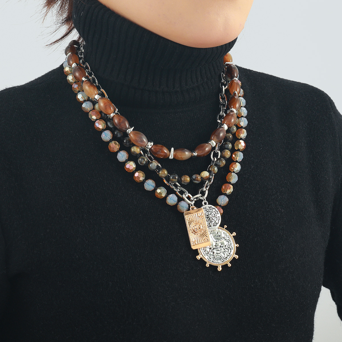 ZA big brand multi-layer alloy bead necklace beach style summer collarbone chain bohemian style